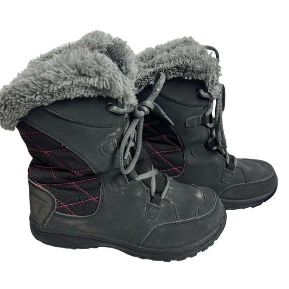 Columbia Youth 3 BY1331 Ice Maiden Lace Black Pink 200 Gram Waterproof Snow Boot - Picture 1 of 12